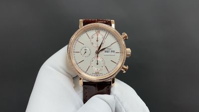 TW Factory IWC Portofino 42*13.5mm Dandong 7750 Movement Brown Italian Calfskin Leather Strap White Face Watch